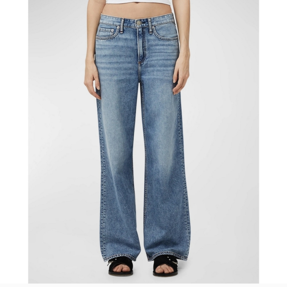 Rag & Bone Wide Leg Relaxed Fit Logan Featherweight Blue Jeans Women's 28